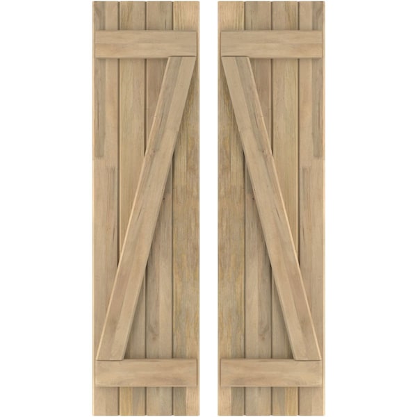 Ekena Millwork Americraft 4-Board (2 Batten) Wood Joined Board-n-Batten Shutters w/ Z-Bar, ARW102BB414X77UNH, PR ARW102BB414X77UNH - main